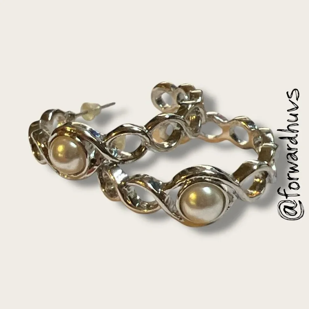 Bundle Sale 3 for $15 | Silver Tone Hoop Earrings with Faux Pearl